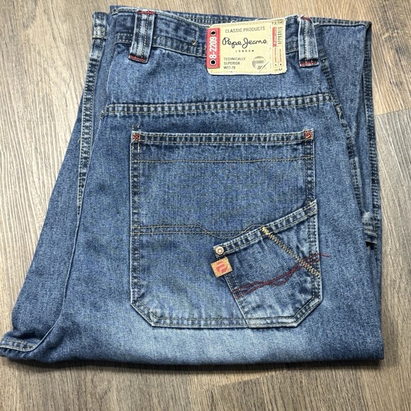 Y2K Vintage Pepe‎ Jeans London 8-2209 Wide Leg Denim Men's 38x33 Made in Jordan - Picture 1 of 13